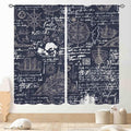 Vintage Nautical Curtains, Marine Coastal Sailboat Compass Anchor Ocean Beach Old Pirate Map Navy Blue Blackout Retro Drapes for Bedroom Living Room Kitchen Bathroom Window 2 Panels, 84"x63" Inch