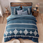 MaiRêve Embroidery Full Size Comforter Set Navy Blue, Farmhouse Western Boho Bedding Set 7 Pieces, All Season Bed in A Bag Comforter Set with Sheets, Pillowcases & Shams