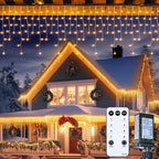 Brightown Icicle Lights: 40Ft Weatherproof, 432 LED Icicle Adjustable Timing, Warm White Eaves & Outdoor Decor