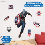 Wall Palz Marvel Captain America Wall Decals - 24" Avengers Removable Vinyl Stickers for Kids Bedroom Playroom Bathroom - Peel and Stick Room Décor