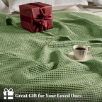PHF 100% Cotton Waffle Weave Blanket Twin Size for Bed,Snag Proof Lightweight Breathable Moisture-Wicking for Couch,Great for Layering in Cold Weather,Machine Washable,Home Decor Gift-Loden Green