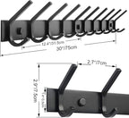 WEBI Coat Rack Wall Mounted,10 Hooks for Hanging Coats,30 Inch Hook Rack Hook Rail Coat Hanger Wall Mount for Backpack,Clothes,Jacket,Black