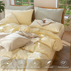 MooMee Bedding Duvet Cover Set 100% Washed Cotton Linen Like Textured Breathable Durable Soft Comfy (Heathered Butter Yellow, Palatial King/Oversized King 120"x98")