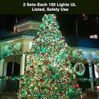 BrizLabs Christmas Lights, 69.6ft 300 Count Green String Lights, Connectable Incandescent Mini Light, 120V UL Certified Light String for Xmas Tree Indoor Outdoor St. Patrick's Day Party Decor