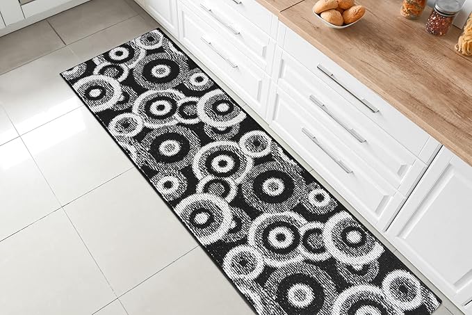 Custom Length Cut to Size Modern Farmhouse Carpet Runner Rug for Hallways, Non Slip Rubber Backed, 31 inch Wide X Customized Length, Geo Black, 31 inch X 3 feet, Doormat Size