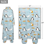 Catalonia Sherpa Wearable Blanket with Sleeves & Foot Pockets for Adult Women Men, Comfy Snuggly Wrap Sleeved Throw Blanket Robe, Gift Idea, Grey