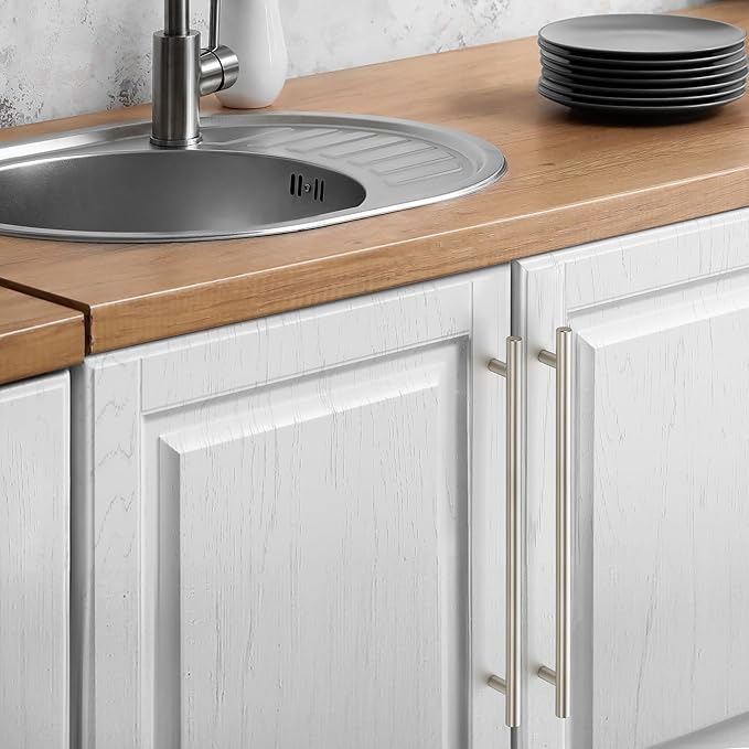JOY DECOR 45 Pack Cabinet Handles, Brushed Nickel Cabinet Pulls, 10 in Hole Center Kitchen Cabinet Handles, Stainless Steel T Bar Handles for Dresser Drawers