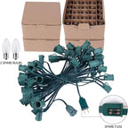 100 Feet C9 Bulb String Lights Outdoor Clear Christmas Lights Green Wire for Outdoor Patio Room Party Backyard Decoration, E17 Base, 100 Bulbs