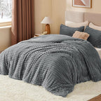 BEDELITE Fleece Twin Comforter Set -Super Soft & Warm Fluffy Grey Bedding, Luxury Fuzzy Heavy Bed Set for Winter with 1 Pillow case