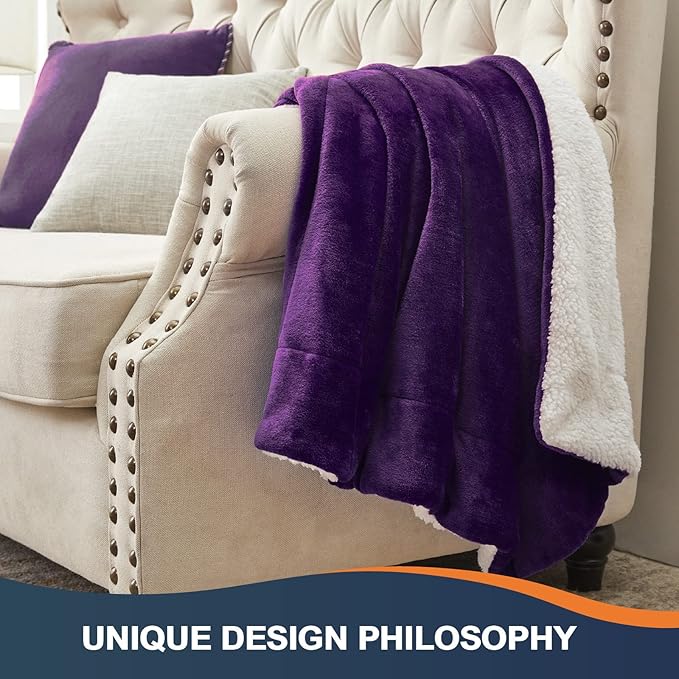 Walensee Sherpa Fleece Blanket (Throw Size 50”x60” Purple) Plush Throw Fuzzy Super Soft Reversible Microfiber Flannel Blankets for Couch, Bed, Sofa Ultra Luxurious Warm and Cozy for All Seasons