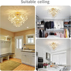 WUZUPS 5-Light Crystal Chandelier Flushmount Ceiling Light Modern Lighting Fixture for Bedroom Hallway Bar Kitchen Bathroom, H 12" W 15.4", E12 Base, Gold