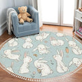 Round Rugs Cute Bunny Carrot Collection Hand Drawn Boho Area Rug Linen and Cotton Carpet Meditation Rug Washable Hallway Runner Mat Accent Rug for Bedroom Bathroom 3ft