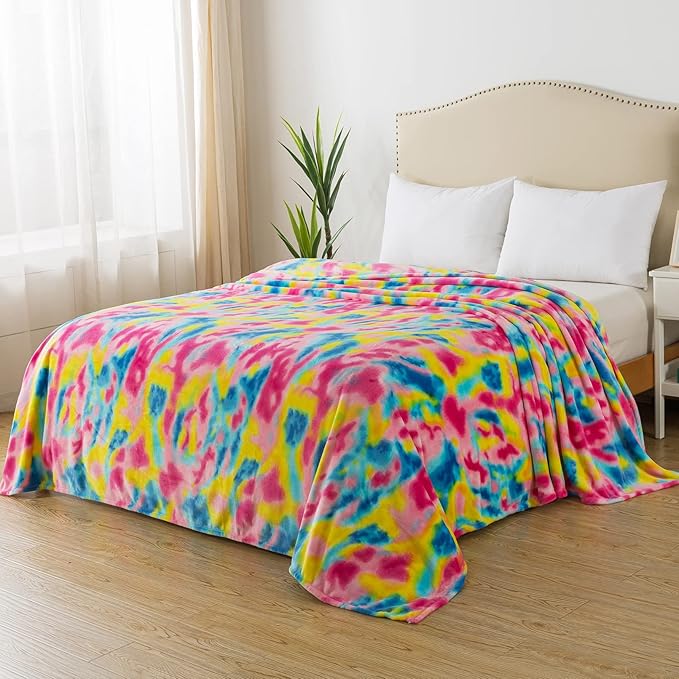 Flannel Colorful Blanket King Size for All Season - Premium Lightweight Anti-Static Super Soft Cozy Plush Rainbow Throw, Lightweight Microfiber Winter Warm Blanket 90" x 108"(Rainbow King)