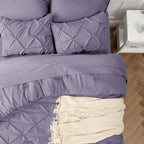 Bedsure Queen Comforter Set - Bed in a Bag Queen Size Bedding 7 Pieces, GentleSoft™ Pintuck Bed Set Gift for Family, Pinch Pleat Grayish Purple Comforter with Sheets, Pillowcases & Shams