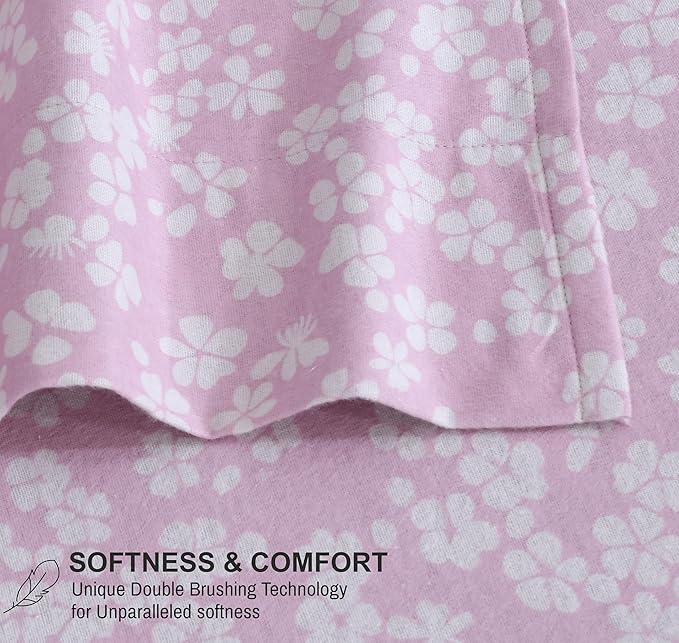RUVANTI Flannel Sheets Twin XL Size - 100% Cotton Double Brushed Twin XL Sheet Sets, Deep Pockets 16 Inches, All Seasons Breathable & Extra Soft Bed Sheets, Warm & Cozy, 3 Piece, Pink Flora