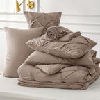 Bedsure Twin Comforter Set Khaki - Bed in a Bag Twin Size Bedding 5 Pieces, GentleSoft™ Pintuck Bed Set Gift for Family, Pinch Pleat Khaki Comforter with Sheets, Pillowcase & Sham