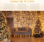 HEYFUNi 304 LED Curtain Lights Outdoor, 9.8Ft*9.8Ft Hanging String Lights Plug in with 8 Modes, Connectable Curtain Fairy Lights for Bedroom, Dorm, Christmas, Wall, Backdrop, Wedding Decor, Warm White