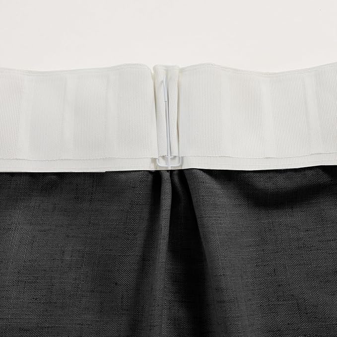 Black Curtains Semi Sheer 90 Inches Long, Linen Textured Light Filtering Drapes for Living Room Bedroom, Dark Moody Modern Farmhouse Window Decor, Pinch Pleat Curtain with Hooks