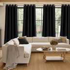 NICETOWN Short Faux Linen Black Blackout Curtains 63 inches Long for Kitchen - Privacy Panels for Living Room Bedroom, Modern Farmhouse Style Easy Care Grommet Top, 2 Panels, W42 by L63