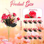 Hotop 12 Bunches of Artificial Flowers Centerpiece 13 Inches Silk Faux Roses Bouquets for Table Decoration Realistic Bouquet Arrangement Boho Faux Flowers for Wedding (Rose Red)