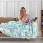 Tuddrom Decorative Extra Soft Faux Fur Blanket Queen Size 80"x90",Solid Reversible Fuzzy Fluffy Plush Fleece Comfy Microfiber Fur Blanket for Couch Sofa Bed,Tie Dye Blue
