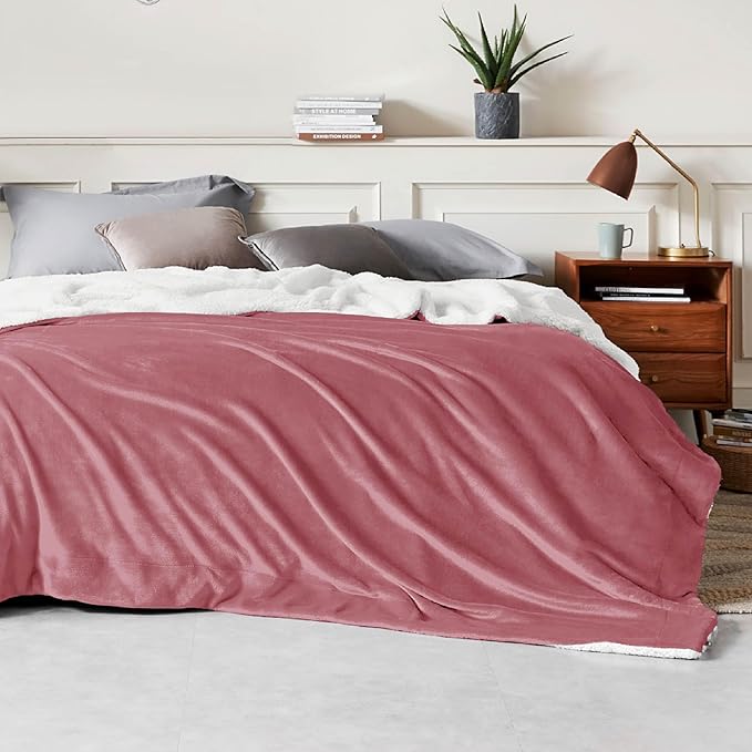 Bedsure GentleSoft Sherpa Fleece Blankets Queen Size for Bed - Thick and Warm Throw for Girls and Women, Soft Fuzzy Plush Queen Blanket for Winter, Dusty Rose, 90x90 Inches