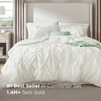 Bedsure King Size Comforter Set Ivory - Bed in a Bag Bedding Set 7 Pieces, GentleSoft™ Pintuck Bed Set Gift for Family, Pinch Pleat Ivory Comforter with Sheets, Pillowcases & Shams