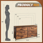 WLIVE 6 Drawer Dresser for Bedroom Large, Fabric Wide Dresser TV Stand for 50, 55, 60 inch TV, Big Long Chest of Drawers with Deep Drawer for Closet, Bedroom, Living Room, Hallway, Rustic Brown