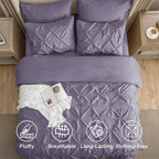 Bedsure California King Comforter Set - Bed in a Bag Cal King Bedding Set 7 PCS, GentleSoft™ Pintuck Bed Set Gift for Family, Pinch Pleat Purple Comforter with Sheets, Pillowcases & Shams