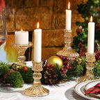 Taper Candle Holder Set of 6, Gold Candle Holder & Vintage Candlestick Holder, Glass Candlestick Holder for Table Centerpieces, Fall, Christmas, Autumn, Thanksgiving Decor