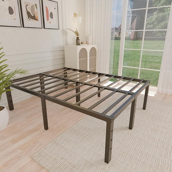 ALDRICH 18 Inch Metal California King Size Bed Frame - Black Basic Steel Slats Cali Platform, Easy Assembly Heavy Duty Noise Free Cal Bedframes, No Box Spring Needed