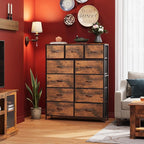 WLIVE Storage Organizer Unit with 11 Fabric Bins, Storage Drawers Organizer with Steel Frame, Tall Storage Tower Organizaton for Living Room, Hallway, Office, Rustic Brown