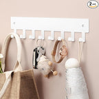pickpiff 1 Pack Key Holder for Wall Adhesive, Key Hooks with 8 Hooks Wall Mounted, Key Hangers for Decor No Drill for Living Room, Kitchen, Office, White
