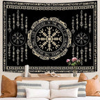 OSUNBD Nordic Vikings Tapestry Large 100x90inches Soft Flannel Vegvsir Symbol Amulet Celtic Rune Scandinavian Aesthetic Mythology Tapestry Wall Hanging for Bedroom Living Room Decor
