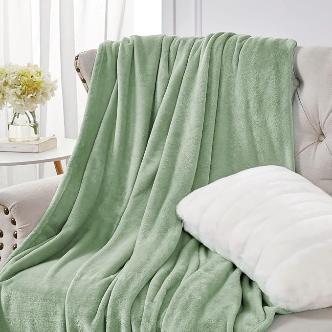 Walensee Fleece Blanket Plush Throw Fuzzy Lightweight (Queen Size 90x90 Sage Green) Super Soft Microfiber Flannel Blankets for Couch, Bed, Sofa Ultra Luxurious Warm and Cozy for All Seasons