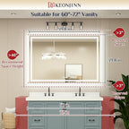 Keonjinn LED Bathroom Mirror with Lights, 60 x 40 Inch, Dimmable, Anti-Fog, Waterproof, Wall Mounted, Home Mirror