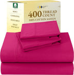 California Design Den Natural 100% Cotton Sheets Full Size Bed - 400 Thread Count Sateen, Deep Pockets with All Around Elastic, Soft, Cool and Durable Bedding - Hot Pink