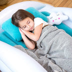 Sleepah Inflatable Toddler Travel Bed Portable Kids Air Mattress Set w Safety Bed Rail Guards for Kids & Toddlers – Set Includes Pump, Carry Case, Pillow & More - Perfect Transitional Cot Aqua