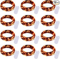 Halloween Orange Fairy String Lights: 12 Pack 7 Ft 20 LED Battery Operated Firefly Lights on Black Wire Starry Moon Lights for DIY Party Bedroom Patio