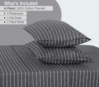 RUVANTI Flannel Sheets Queen Size - 100% Cotton Double Brushed Bed Sheets, Deep Pockets 16 Inches Queen Sheet Set, All Seasons Breathable & Extra Soft - Warm & Cozy, 4 Piece, Pinn Stripe