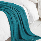BOURINA Teal Throw Blanket 50 x90 Inches Throw Textured Solid Soft Sofa Throw Bed Runner Couch Cover Knitted Decorative Blanket Bed Runner