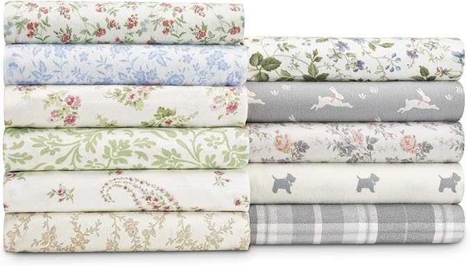 Laura Ashley Home Collection Premium Ultra Soft Cozy Lightweight Cotton Flannel Bedding Sheet Set, Wrinkle, Anti-Fade, Stain Resistant & Hypoallergenic, King, Audrey Pink (201593)