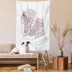 Lunarable Cartoon Tapestry, Shoes with Floral Pattern Teenage Girls Sneakers Flowers Birds Retro Urban, Wall Hanging for Bedroom Living Room Dorm Decor, 60" X 80", Rose White