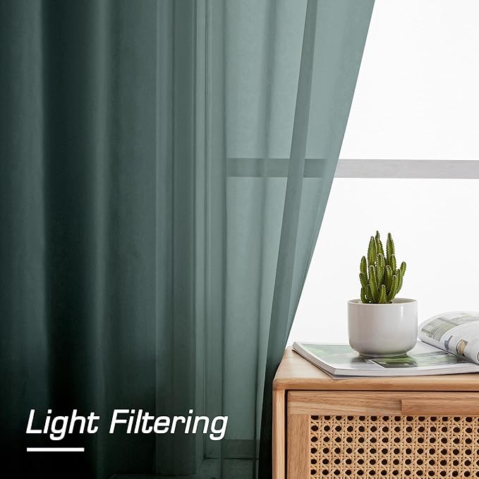 OWENIE Green Sheer Curtains 54 Inch Length 2 Panels Set for Christmas, Clear Sheer Short Curtains for Small Window, 2 Pcs Total 84 Width 54 Long, Green
