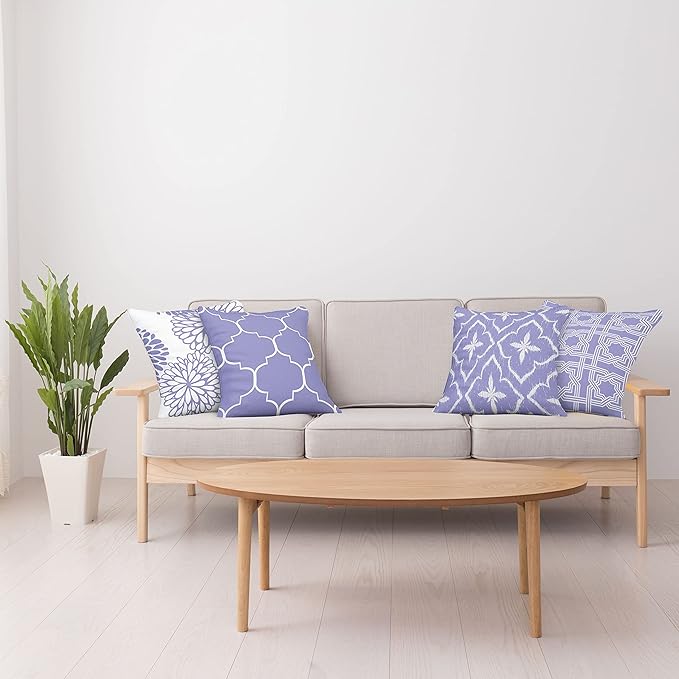 Ambesonne Vintage Throw Pillow Cushion Case Pack of 4, Monochrome Design Grid Trellis Quatrefoil Mesh and Dahlia Flowers Modern Print, Modern Accent Double-Sided Digital Printing, 20", Lavender White