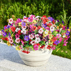 SHareconn 36 Bundles Artificial Flowers for Outdoors, Faux Plants Fake Silk Colorful Daisy Eucalyptus Lavender, UV Resistant for Outside Home Porch Patio Spring Decor, RedRosyPurpleYellowPinkWhite