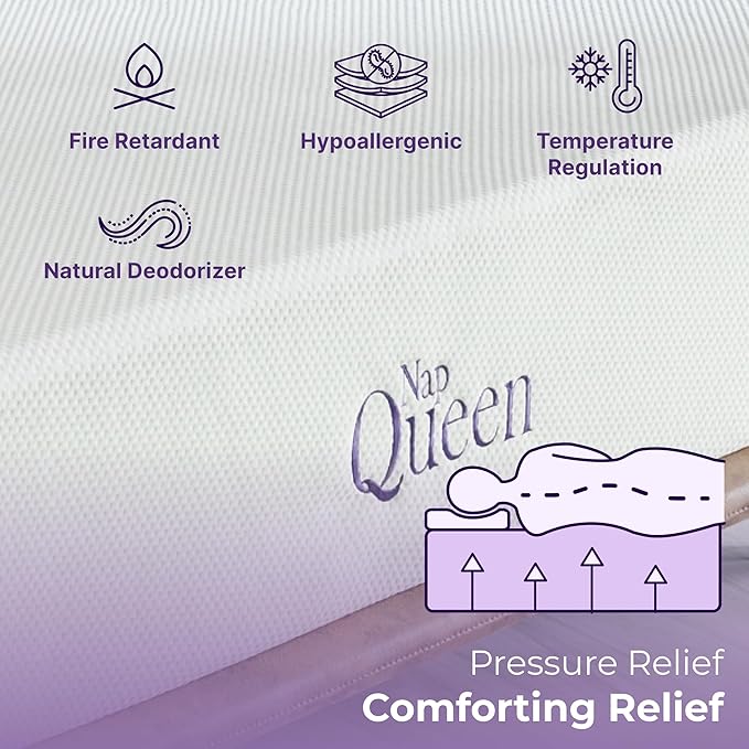 NapQueen Queen Mattress, 8 Inch Charcoal Memory Foam, CertiPUR-US Certified, Breathable Soft Fabric Cover