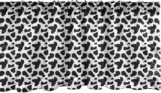 Ambesonne Cow Print Window Valance Pack of 2, Animal Hide Pattern Spots Farm Life Cattle Camouflage Animal Skin, Rod Pocket Curtain Valances for Kitchen Bedroom, 42" X 12", Charcoal Grey White