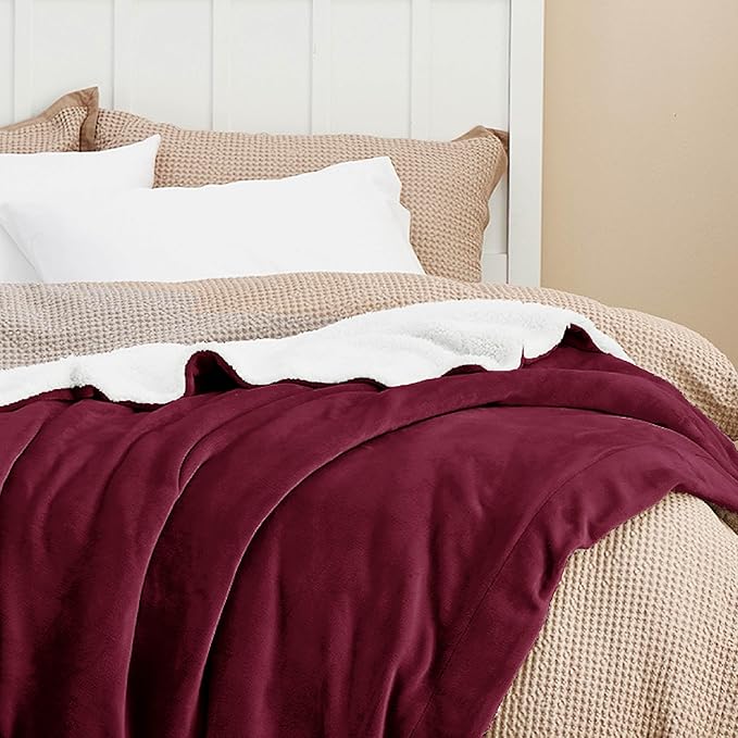 Bedsure GentleSoft Sherpa Fleece Throw Blanket Twin Size for Couch - Thick and Warm Throw for Girls and Women, Soft Fuzzy Plush Twin Christmas Blanket for Winter, Burgundy, 60x80 Inches