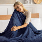 Exclusivo Mezcla Fleece Bed Blanket Twin Size, Super Soft and Warm Blankets for Couch, Sofa and Bed Waffle Textured, Cozy, Fuzzy and Lightweight (Navy Blue, 90x66 Inches)